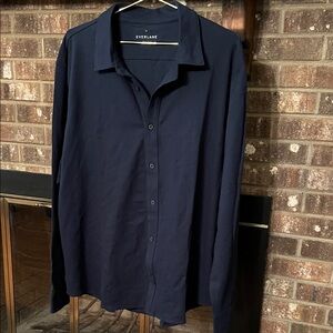 Everlane Navy Blue Cotton Button Down Long Sleeve Pique Polo Shirt XXL